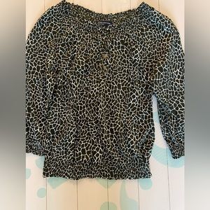 Jones New York Brown and White Patterned 3/4 Sleeve Blouse